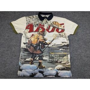 AKOO Shirt Mens Large All Over Print‎ Polo Shirt Trust Nothing WIth Teeth